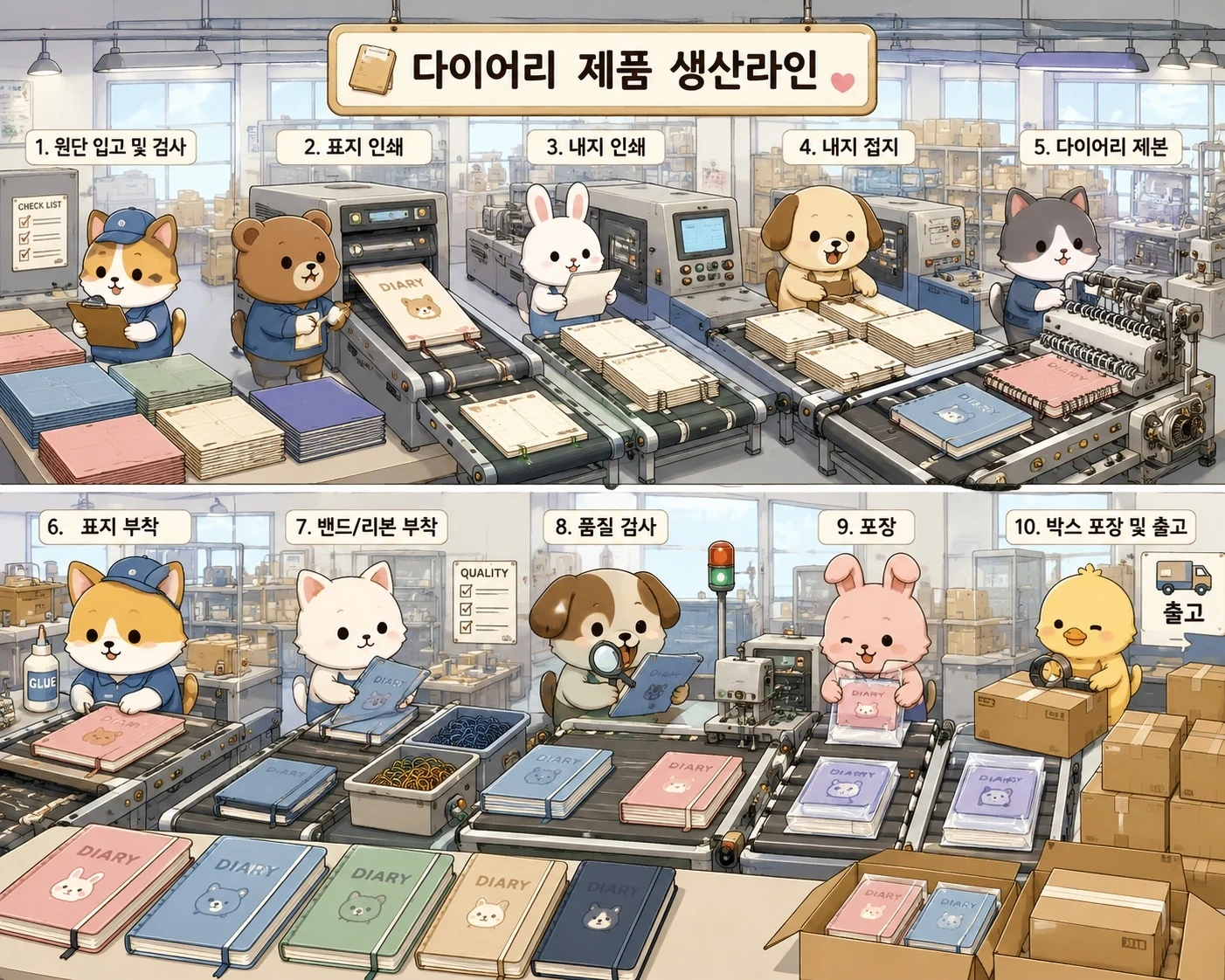 다이어리제품 단순 선별포장스티커부착 시급12,000원