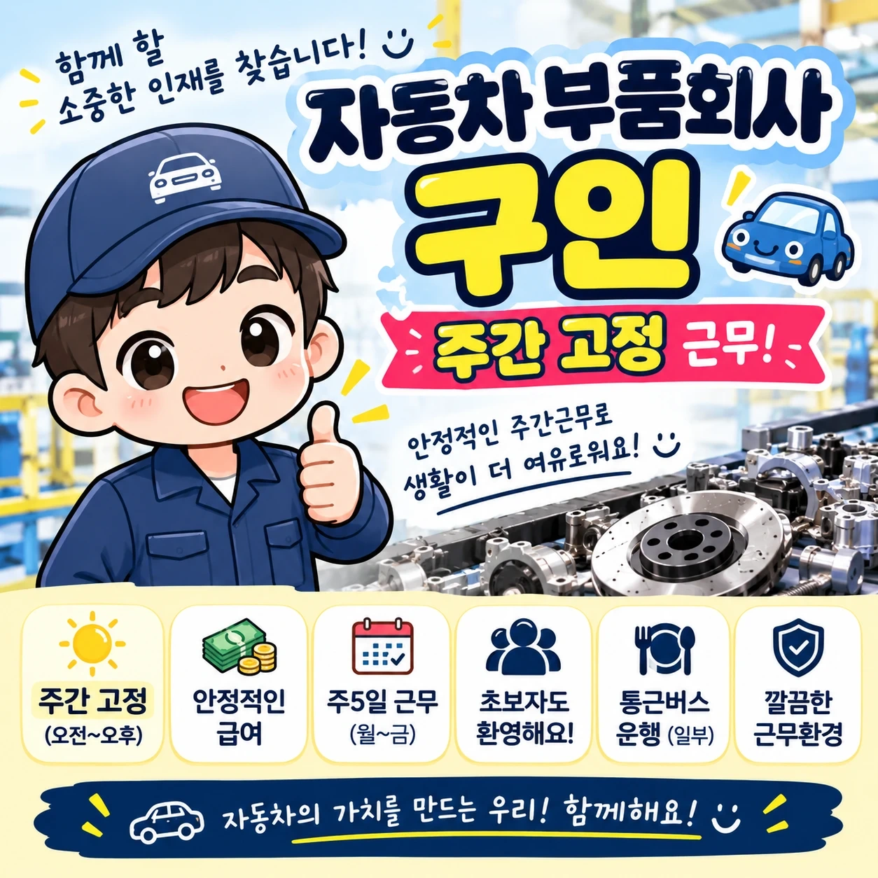 자동차 부품생산 주간 고정 모집