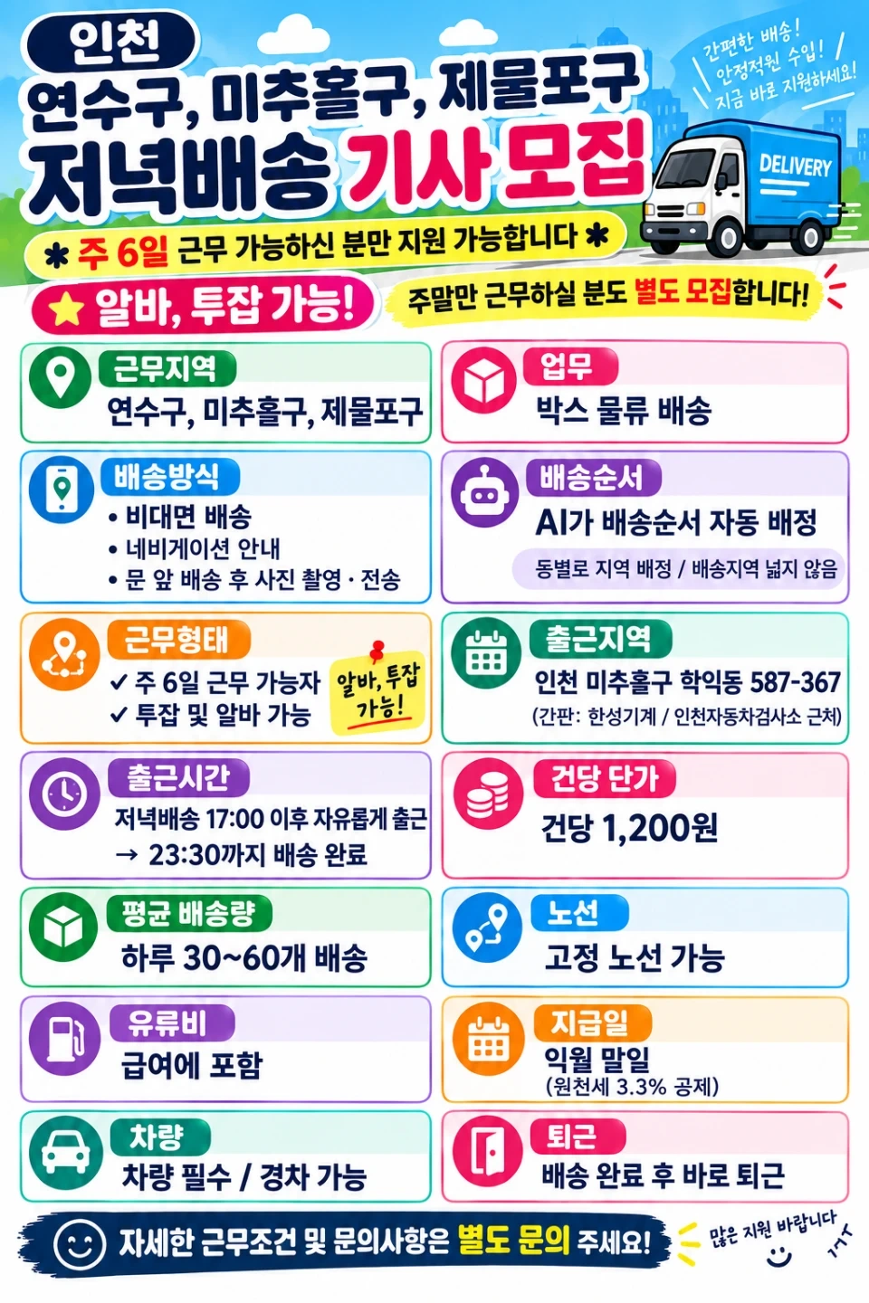 퇴근 후 배송알바 하실분 건당1,200원