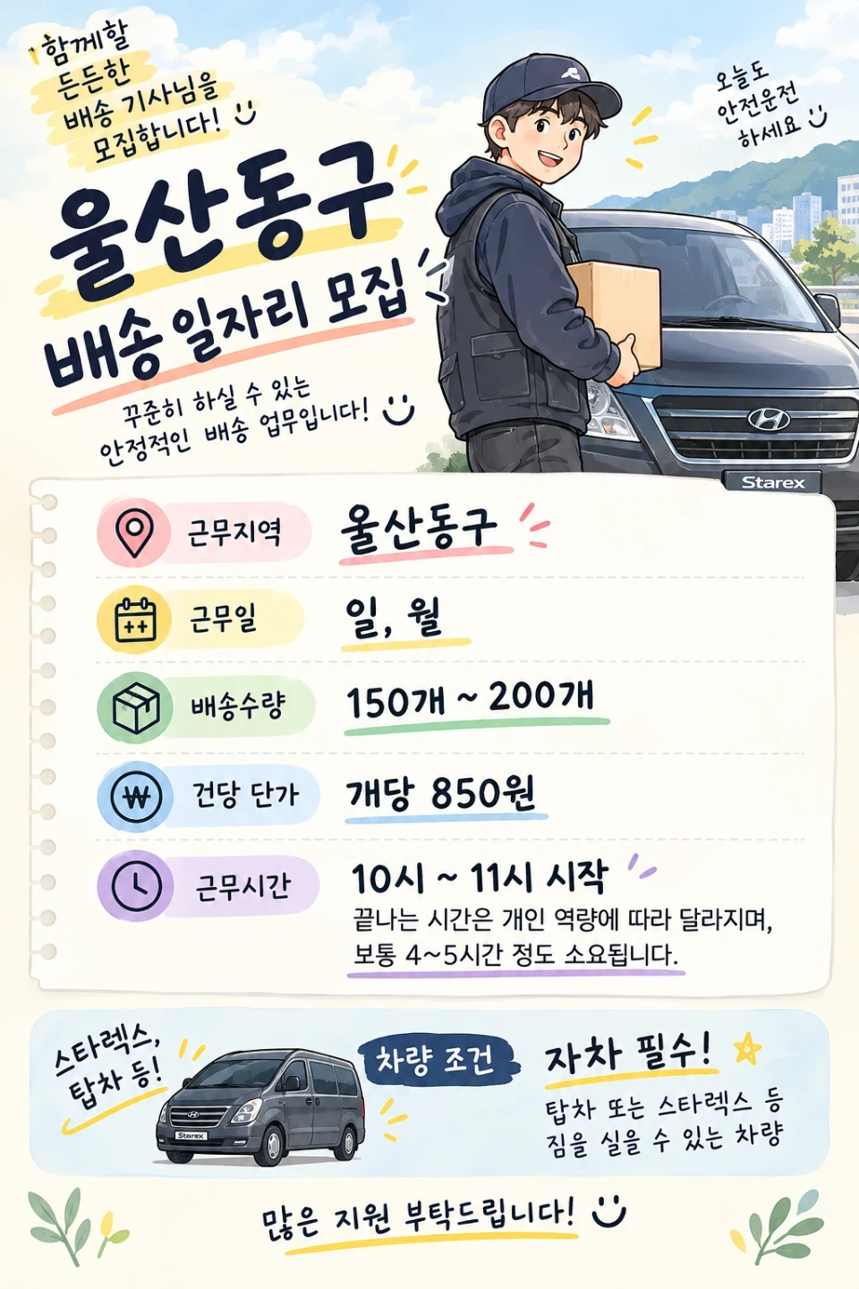 택배 배송기사님 모집합니다!