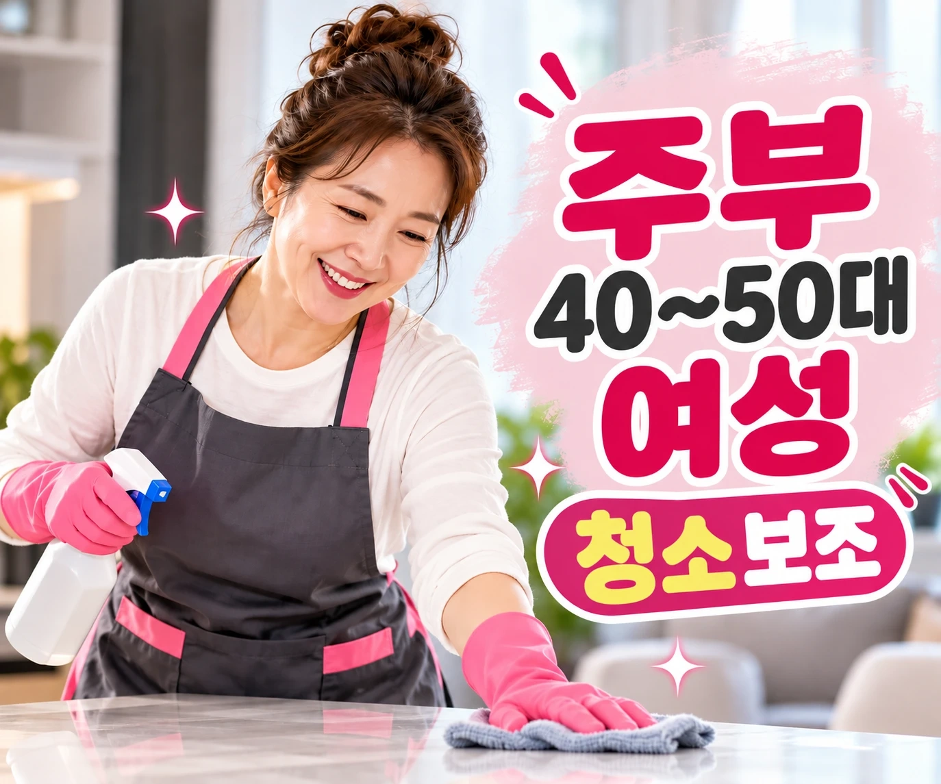 청소보조 3~4시간(오전.오후 각각)