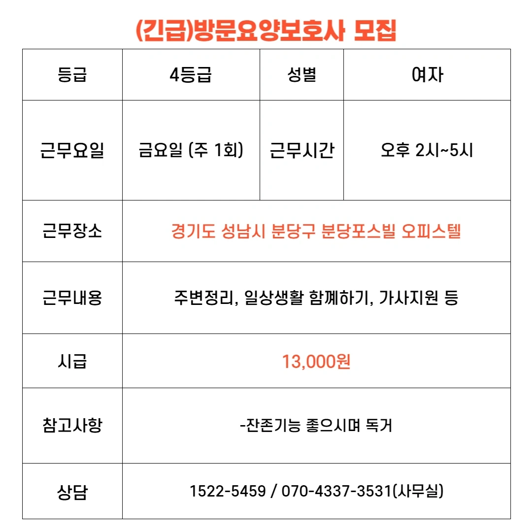 구미동 요양보호사 구인