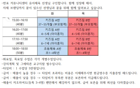 유아체육 강사 구인 공고 썸네일