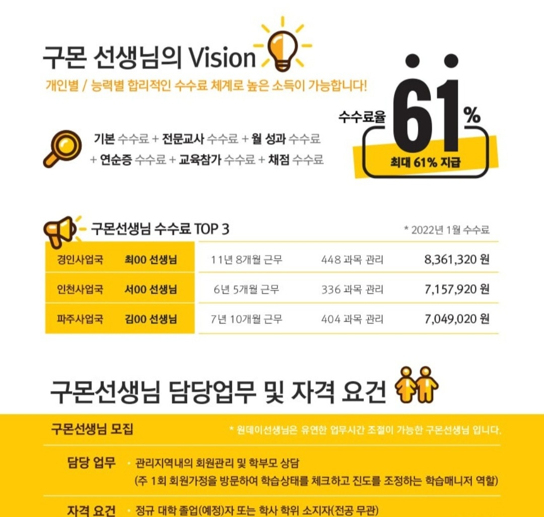 교원구몬 선생님 모십니다. 공고 썸네일