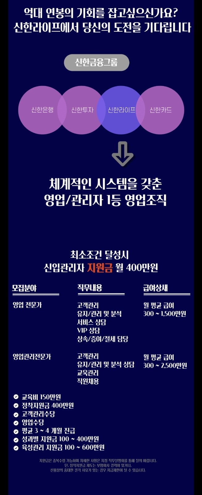 관리자 직군 채용 (월 400만 이상) 공고 썸네일