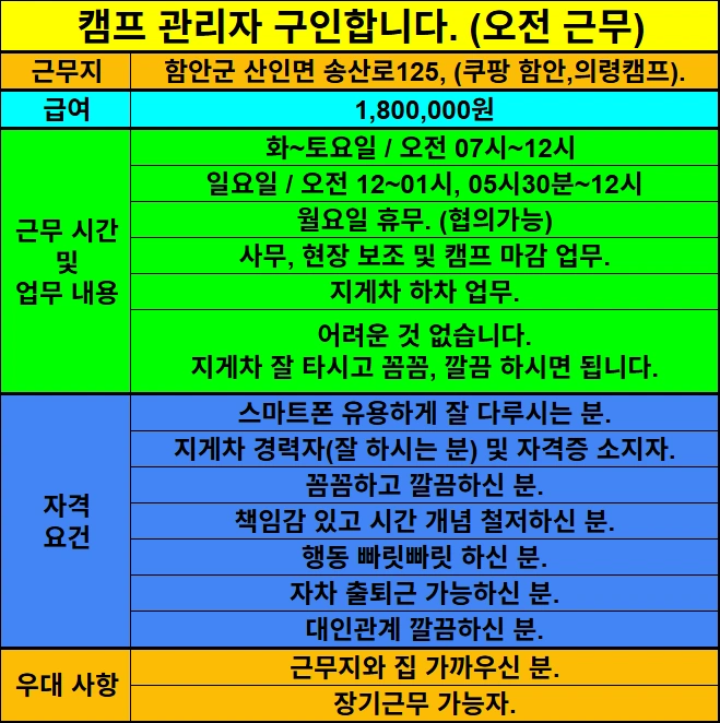 캠프 관리자 구인합니다.