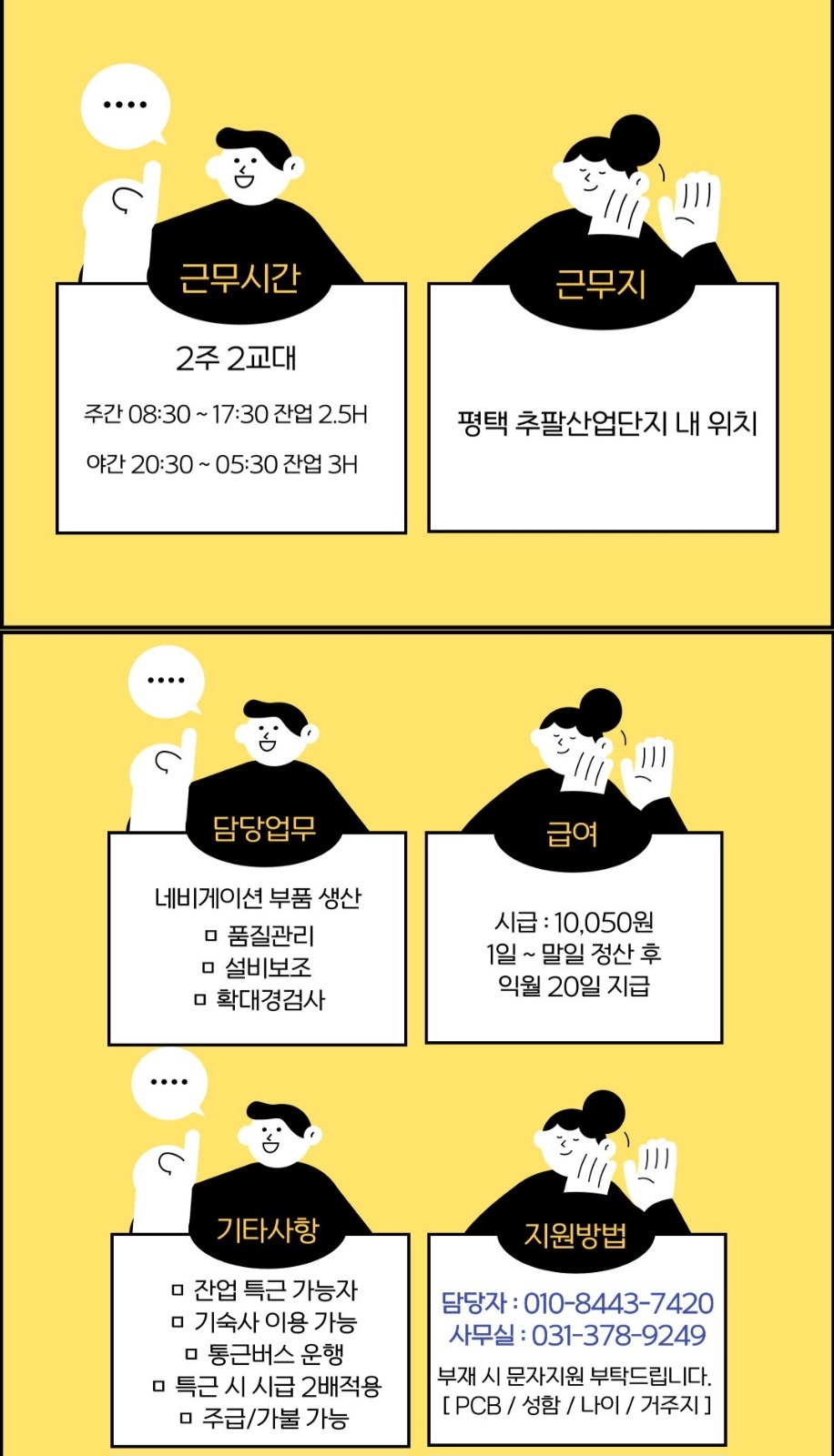 [자동차 네비게이션 부품 생산] 단순검사,설비보조,주급 공고 썸네일