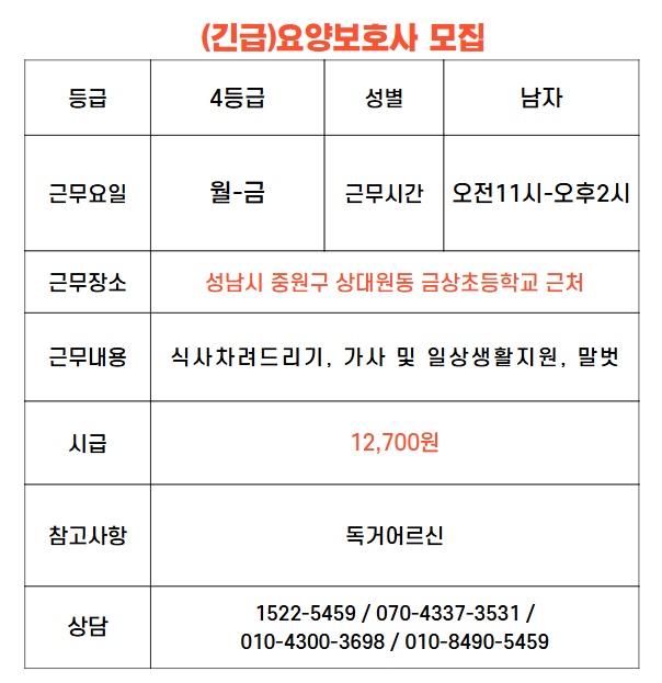 중원구 4등급 어르신 요양보호사 구인 공고 썸네일