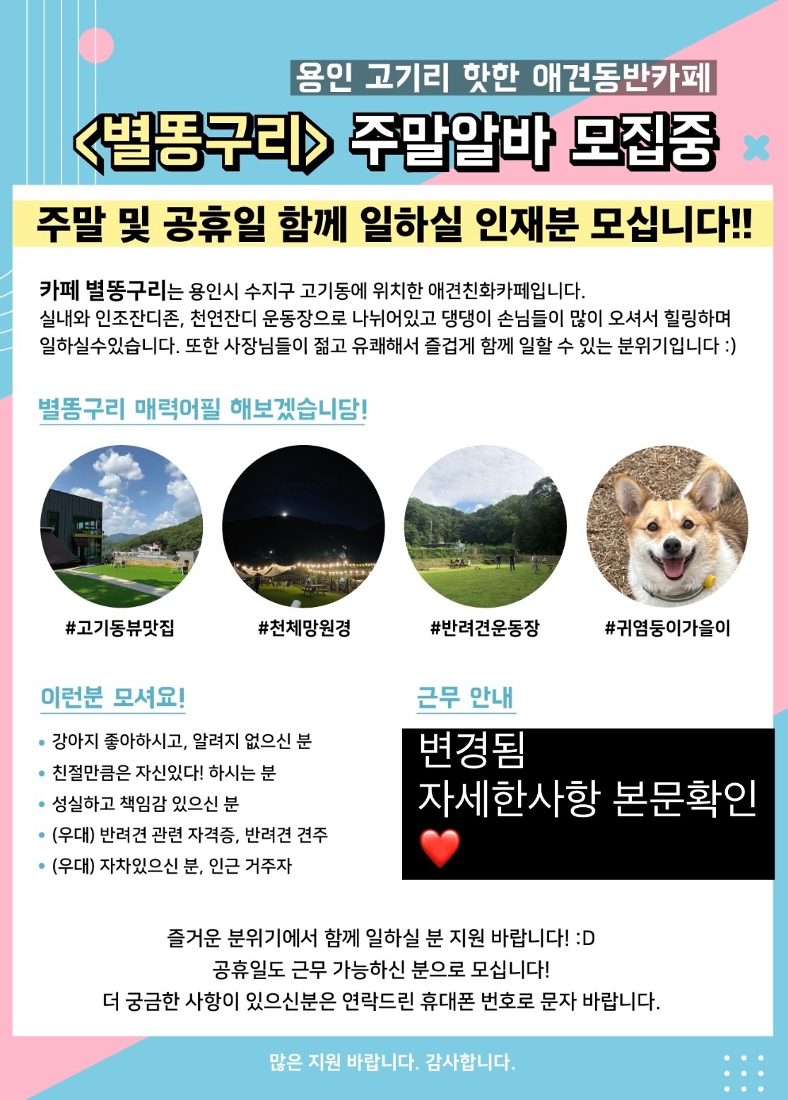 고기동 애견카페 토요일 알바 모집즁! 공고 썸네일