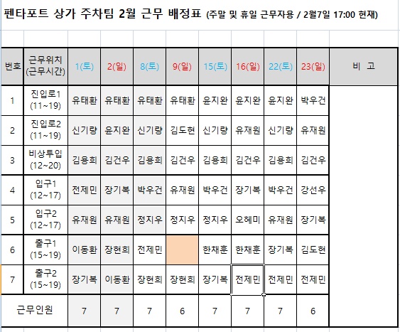 주차안내원 모집(펜타포트)2월,3월 주말 근무자 모집 공고 썸네일