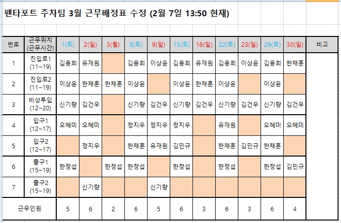 주차안내원 모집(펜타포트) 3월 근무자 모집 공고 썸네일