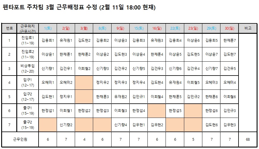 주차안내원 모집(펜타포트) 3월 근무자 모집 공고 썸네일