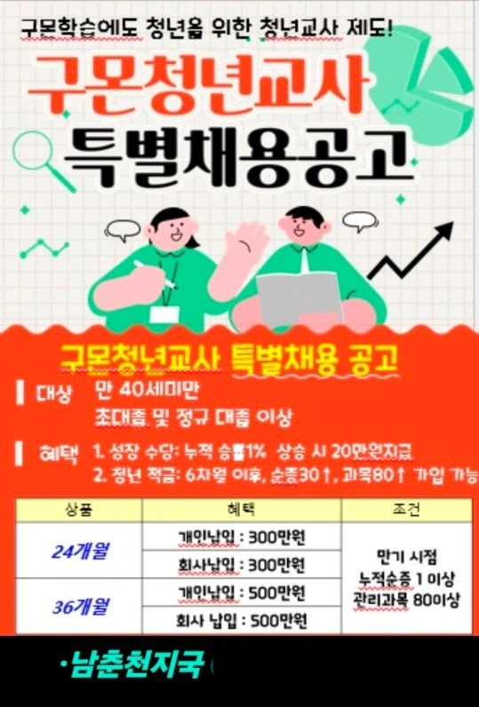 춘천.가평.홍천.인제.원주등 강원지역 구몬학습 교사모집