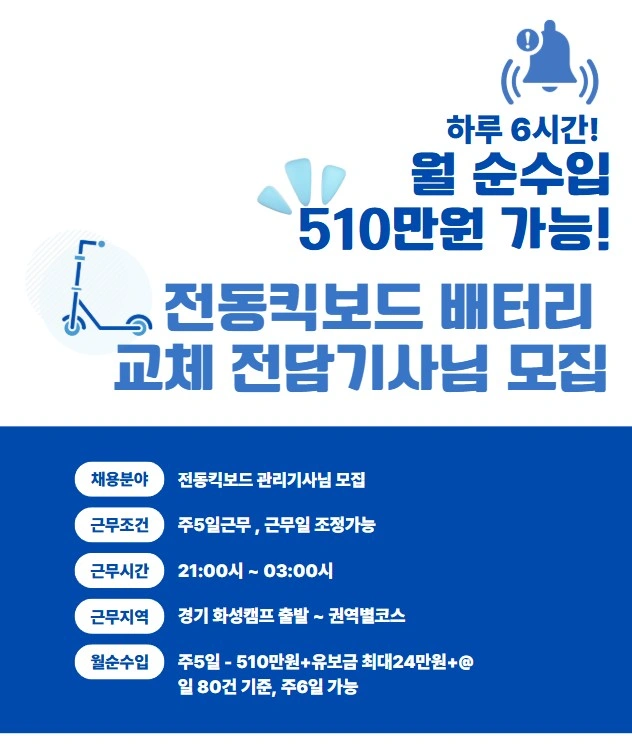 월 500+a / 킥 보드 모집합니다