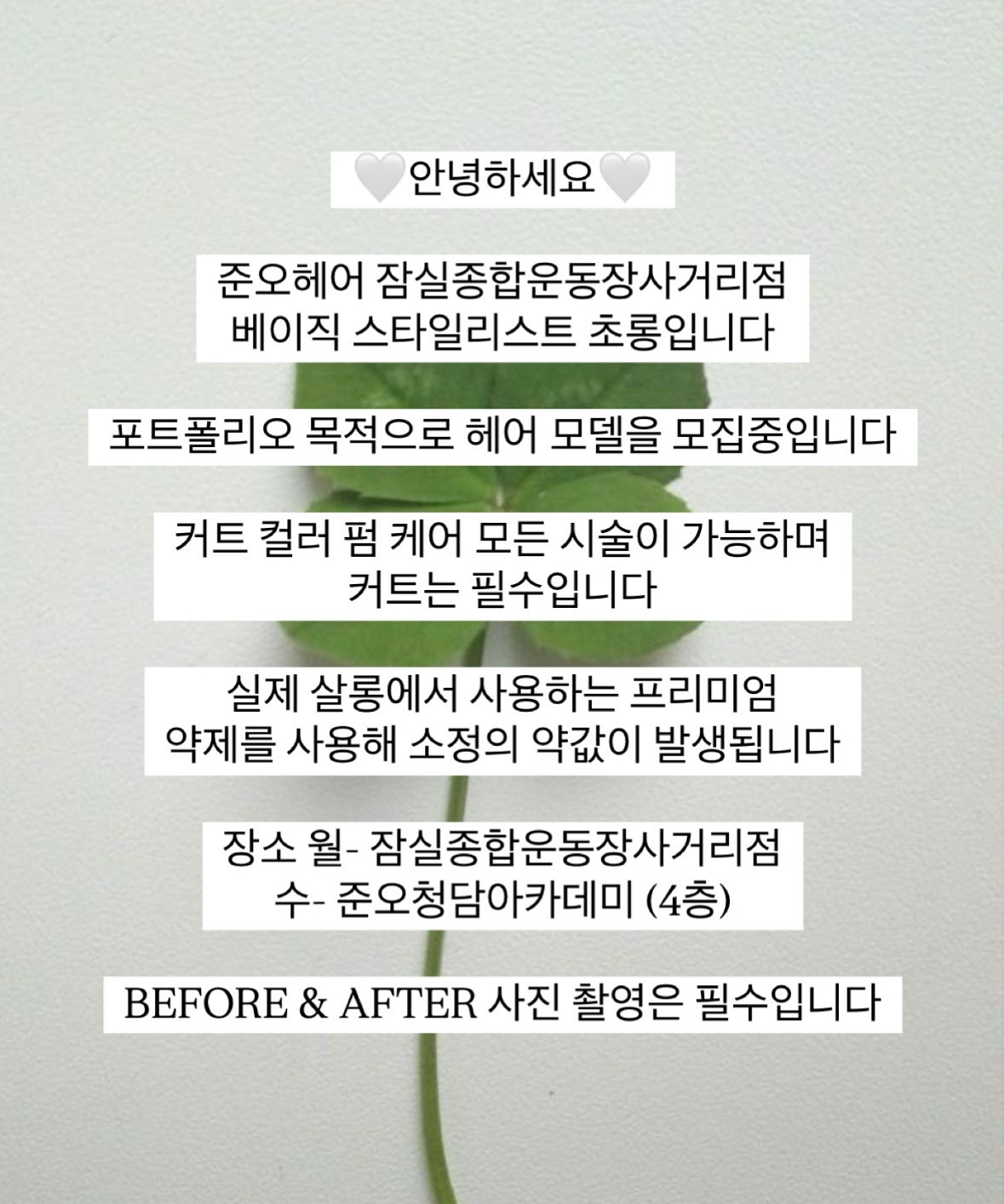 헤어모델 구합니다 공고 썸네일