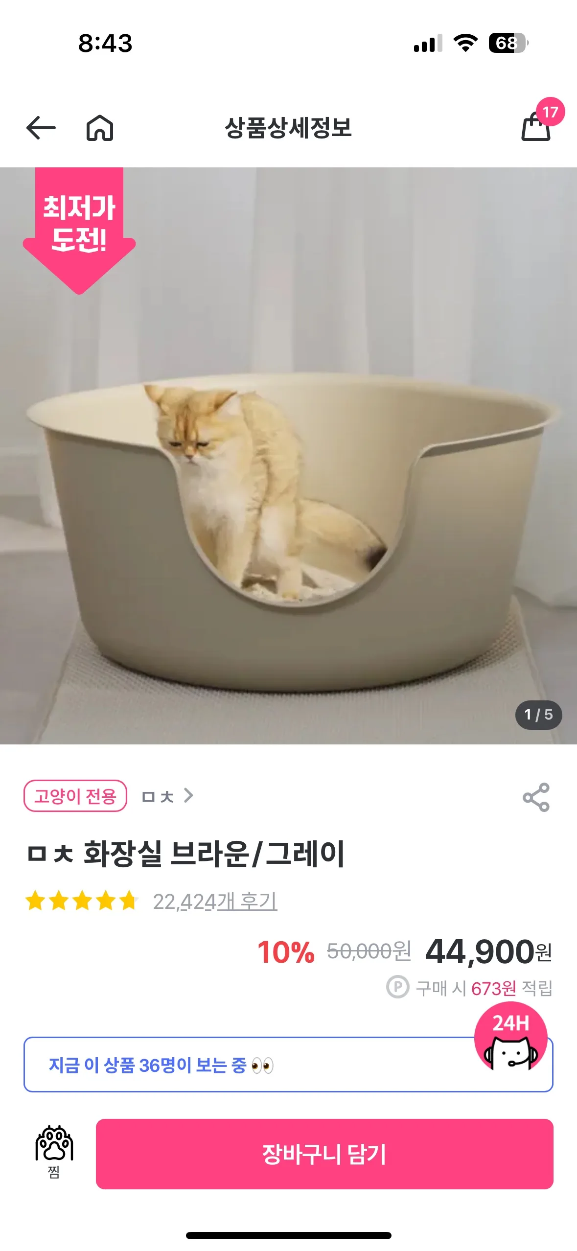 ㅁㅊ화장실 그레이 고양이 화장실 한달 사용