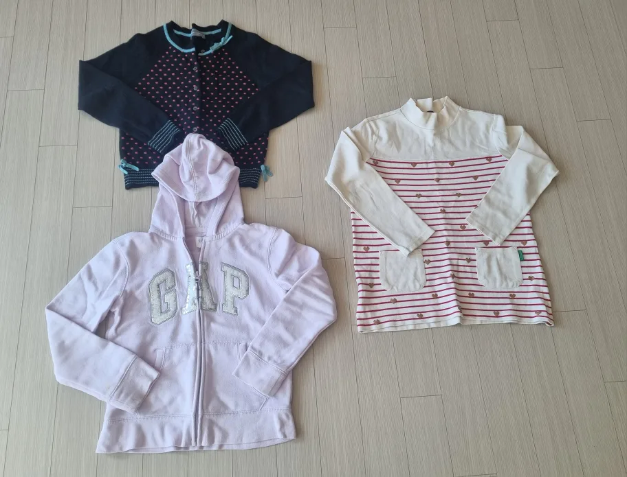 [중고] 여아 봄,가을 티셔츠 가디건 등 140, 145(일괄 3벌)