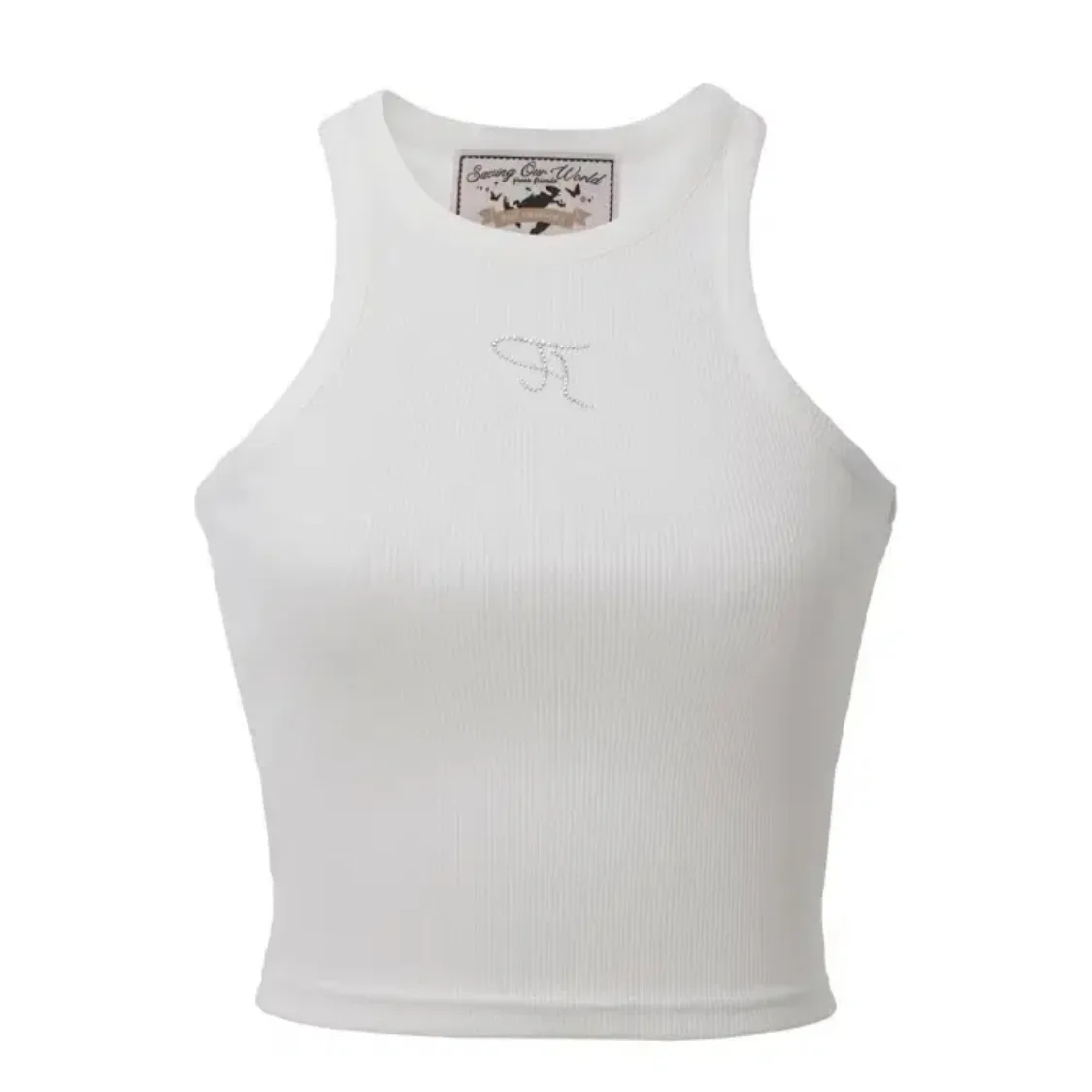 (새상품)쓰리타임즈 쥬얼 나시 탱크 탑 크롭 화이트 S