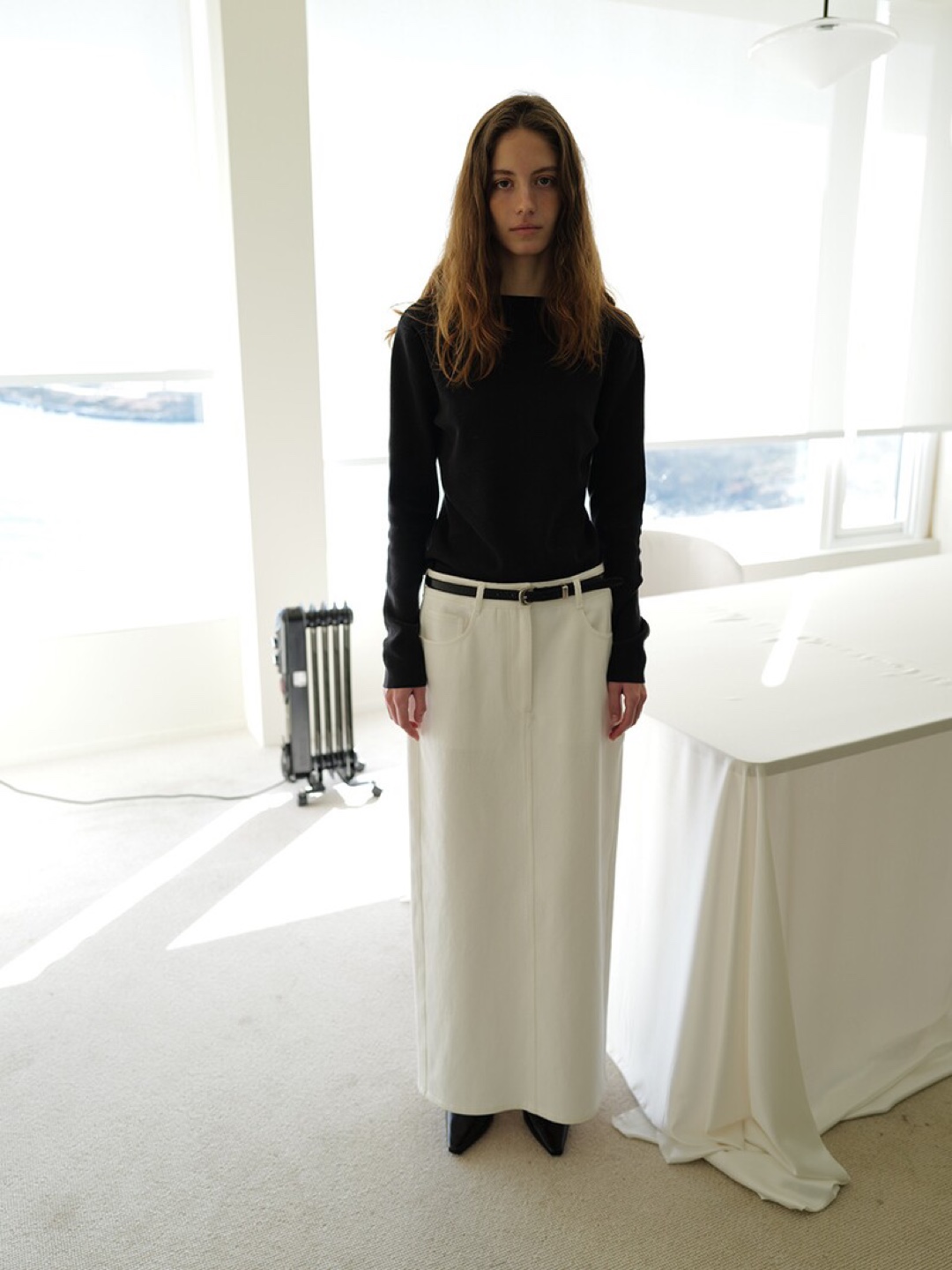 ☆LE17SEPTEMBRE☆CLAIRE STRAIGHT TWILL SKIRT☆韓国人気 르917][단독]CLAIRE STRAIGHT TWILL SKIRT [WHITE]