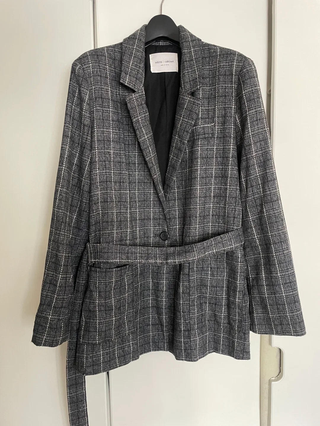 벨트 체크 자켓 55-66