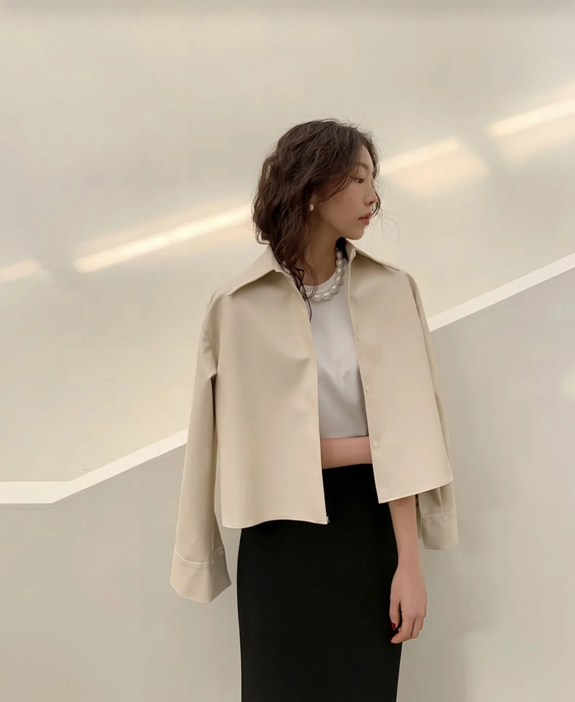 레더 셔츠 자켓 베이지