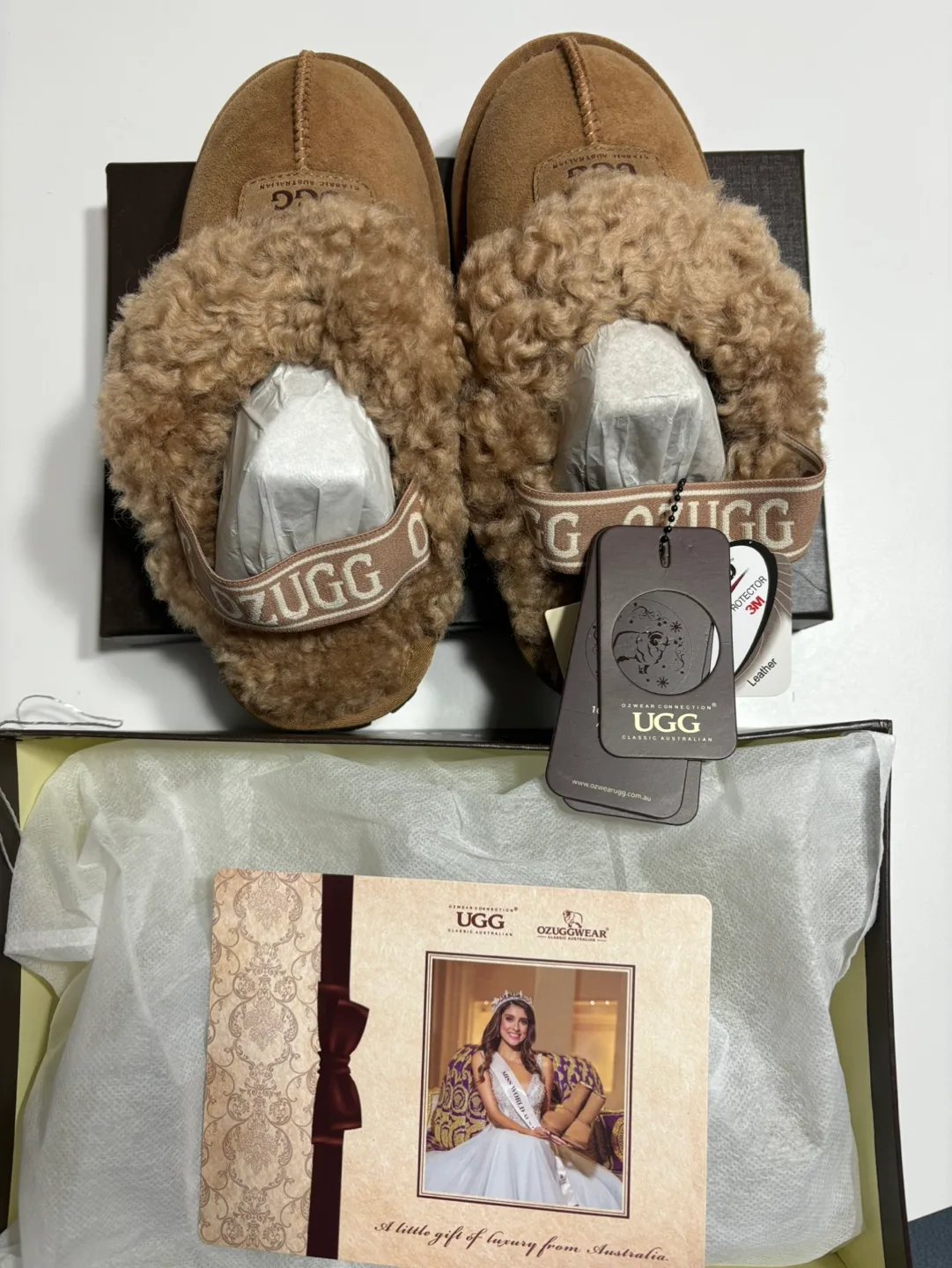 박스채 새상품)어그 밴딩 스트랩 슬리퍼 39,오즈웨어 밴딩 어그 슬리퍼