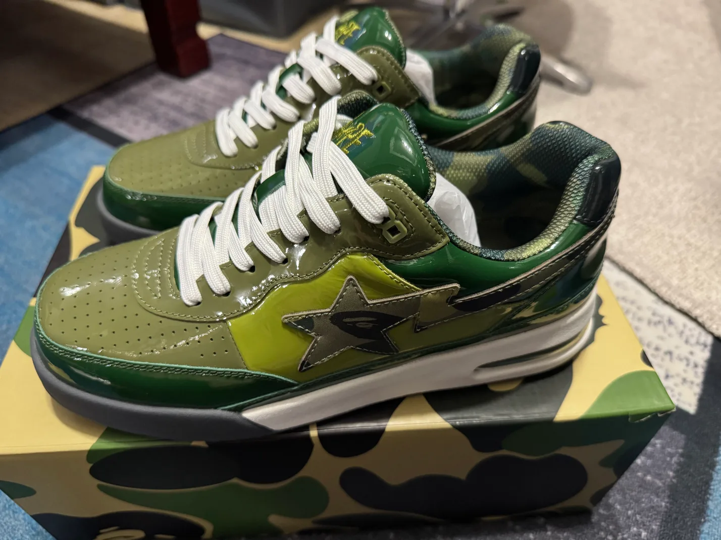 새상품 270) BAPE 베이프 로드 스타 레더 그린