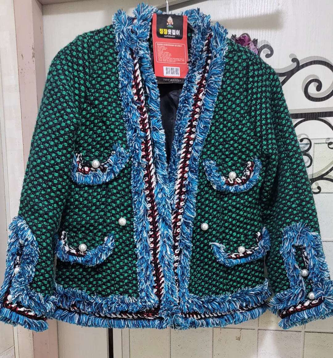 진주장식 포인트 고급형 트위드 태슬 자켓  유니크 모임 격식있는자리