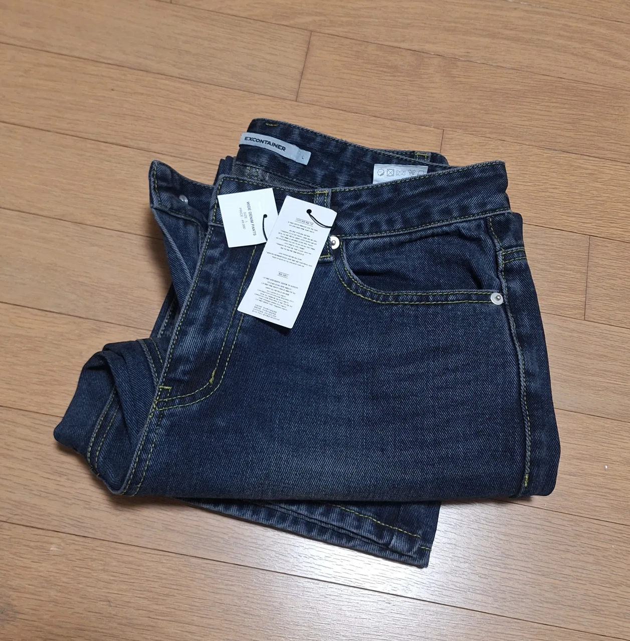 와이드 데님 팬츠 워시드 블루 L 토피 대체 새상품