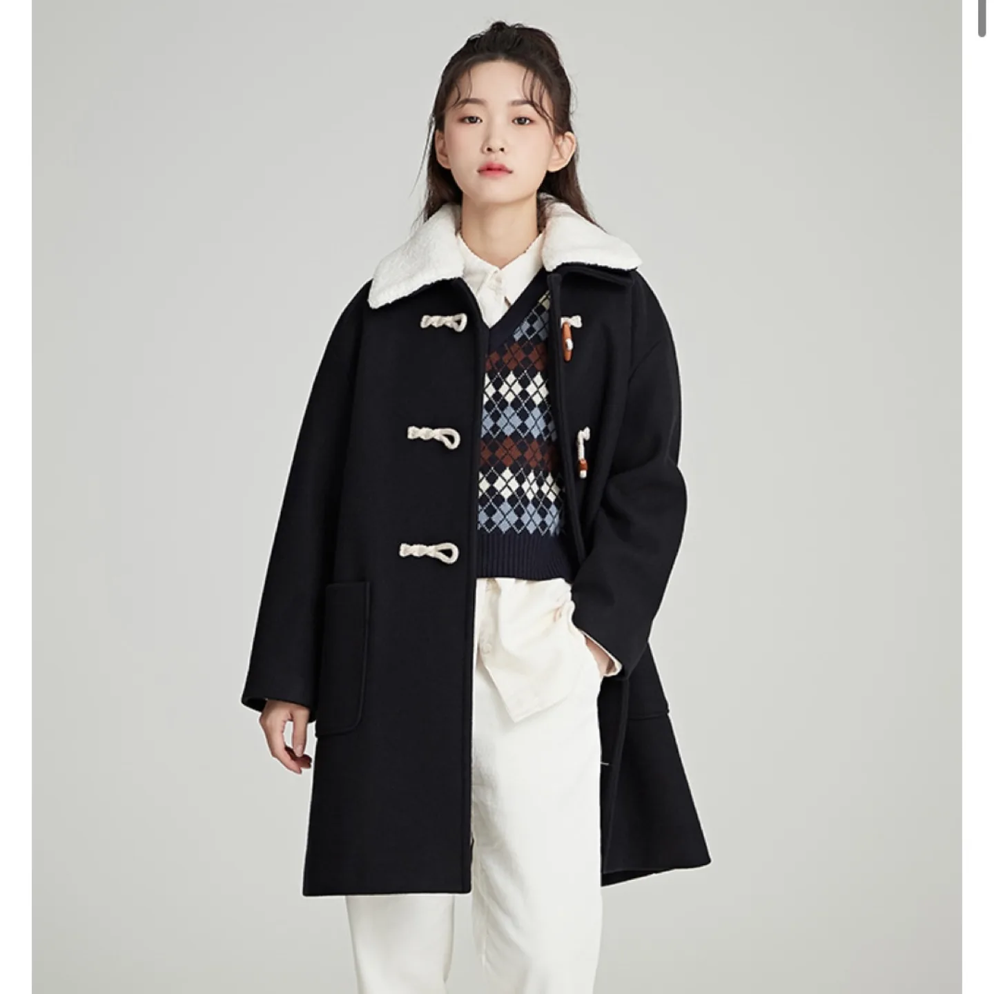 옷장정리🔥) 스파오 모직더플코트 오트밀멜란지 L