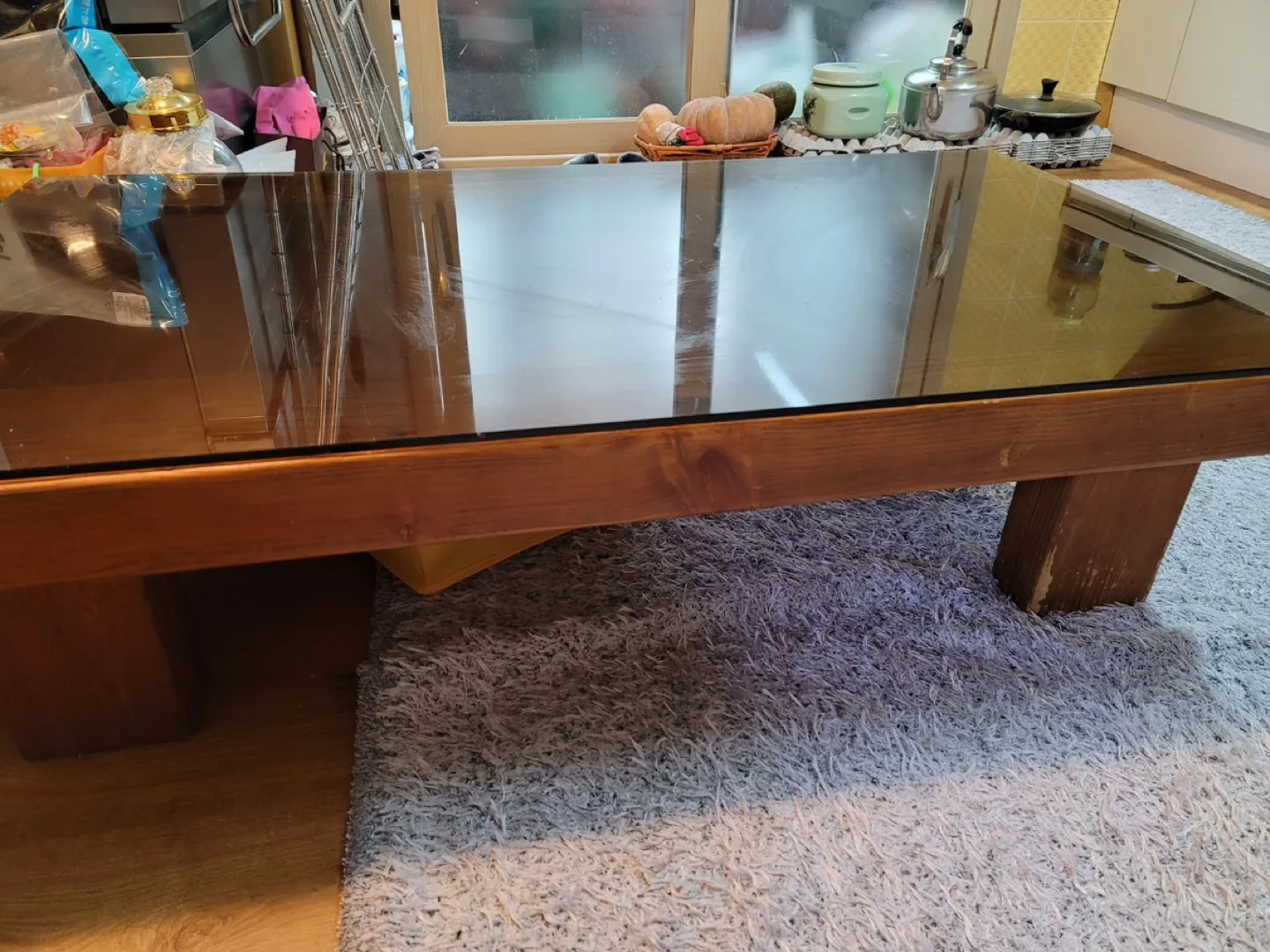 좌식 나무테이블 판매합니다 (강화유리 포함)