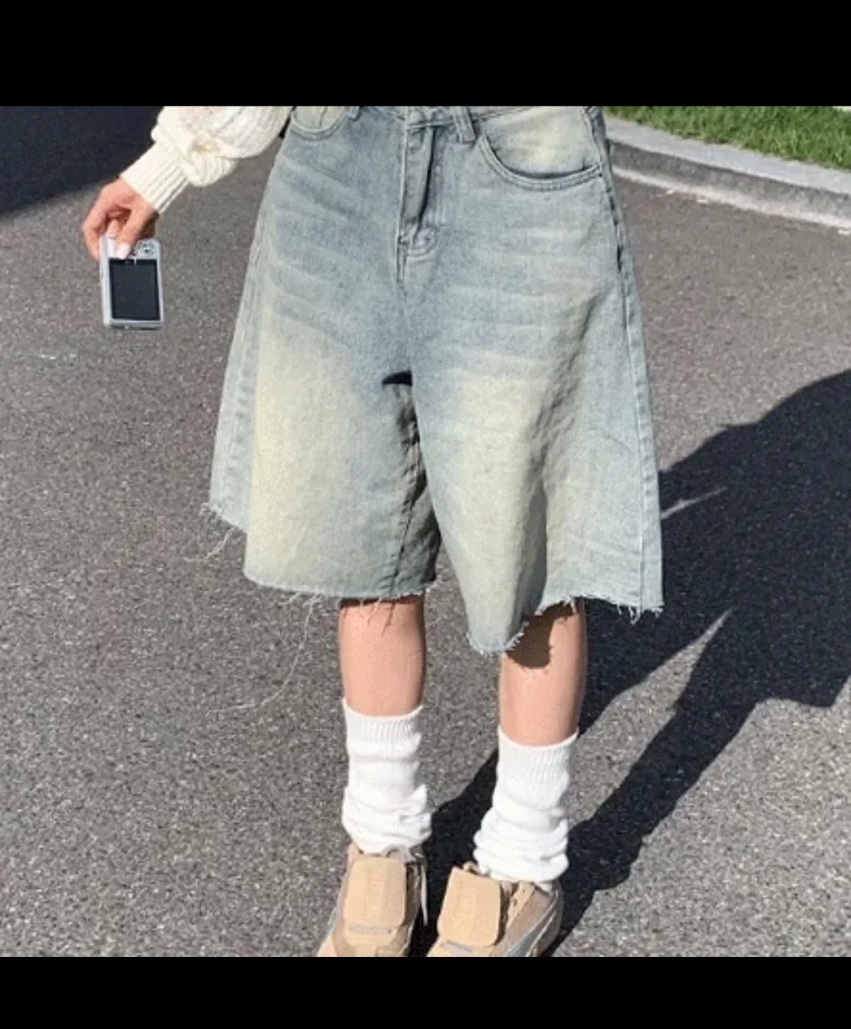 데님 와이드 반바지 s