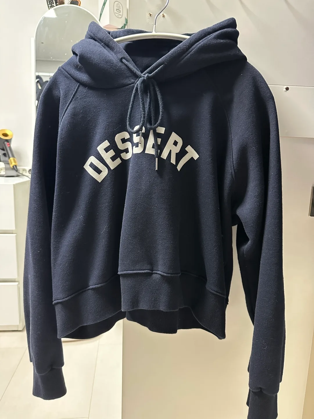 기모 크롭 후드 프리사이즈 네이비