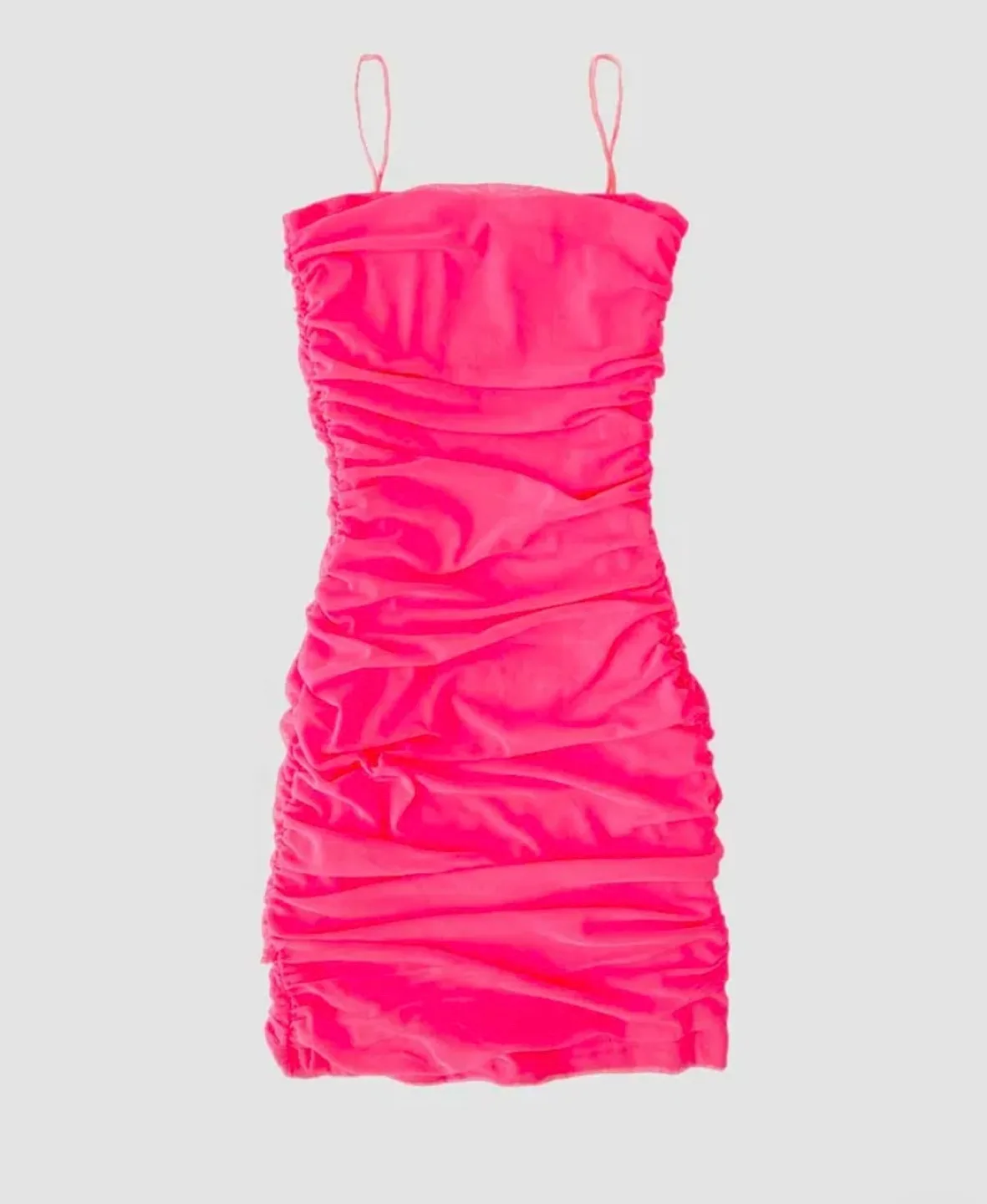 핫핑크 셔링 미니 끈나시 원피스