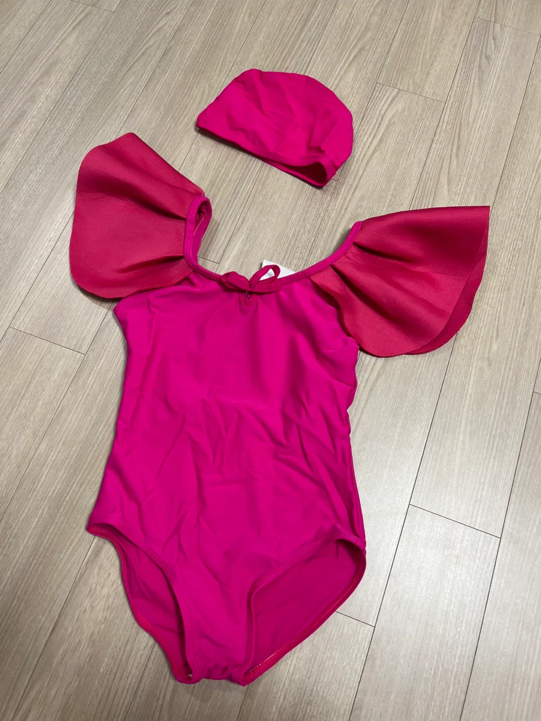 여아 수영복 리본 포인트 핑크 수영복 수영모 세트 리조트룩
