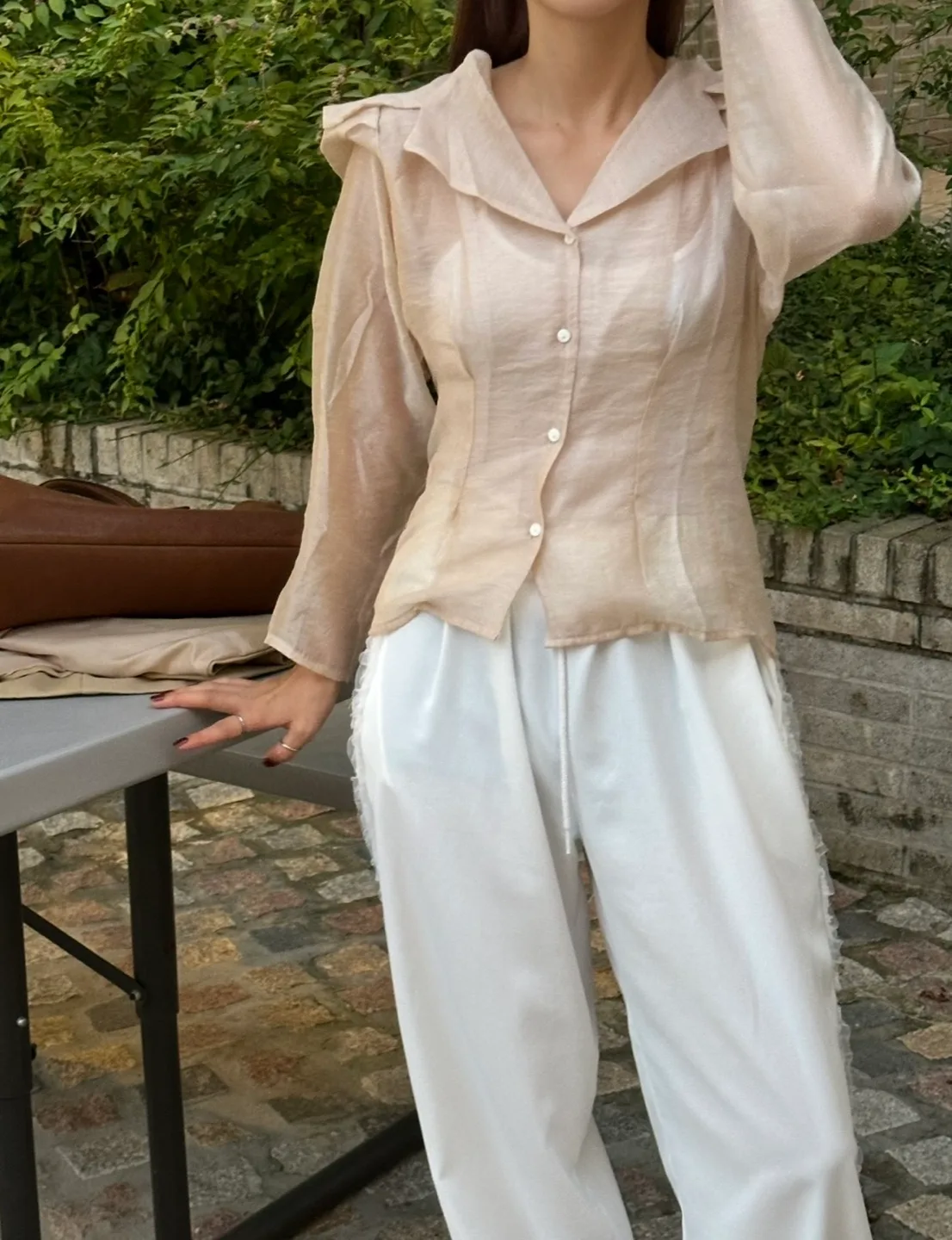 시스루 세일러 카라 블라우스