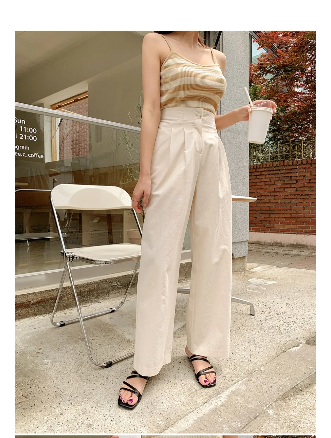 투버튼 린넨 와이드 슬랙스 팬츠 새상품 프리 사이즈