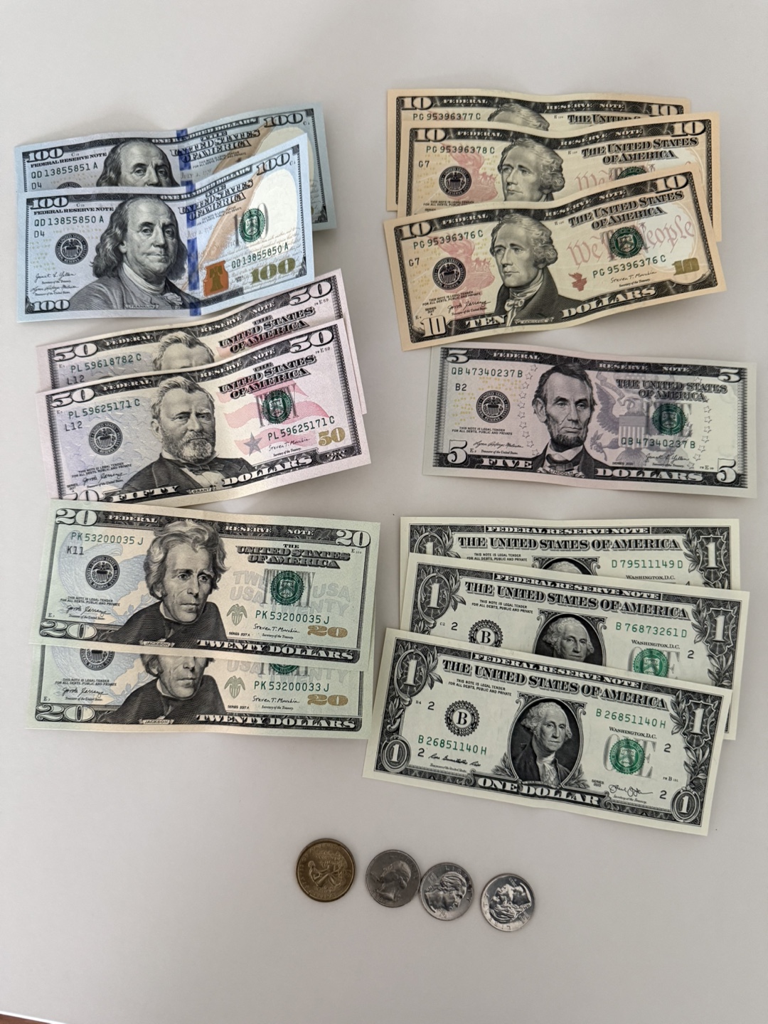 미국 - 달러 지폐 및 주화 ($379.75)