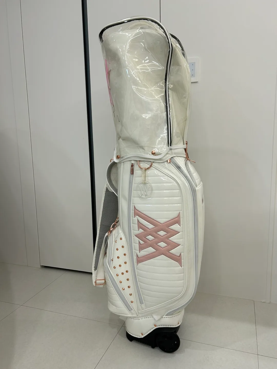 (중고) 어뉴골프 블라썸 휠 캐디백, 투명커버 포함