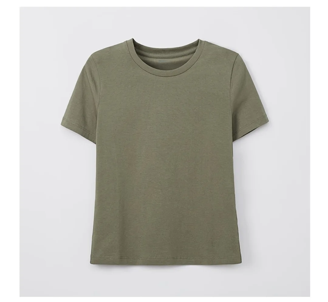 스파오 세미크롭 슬림 반팔티 카키 S