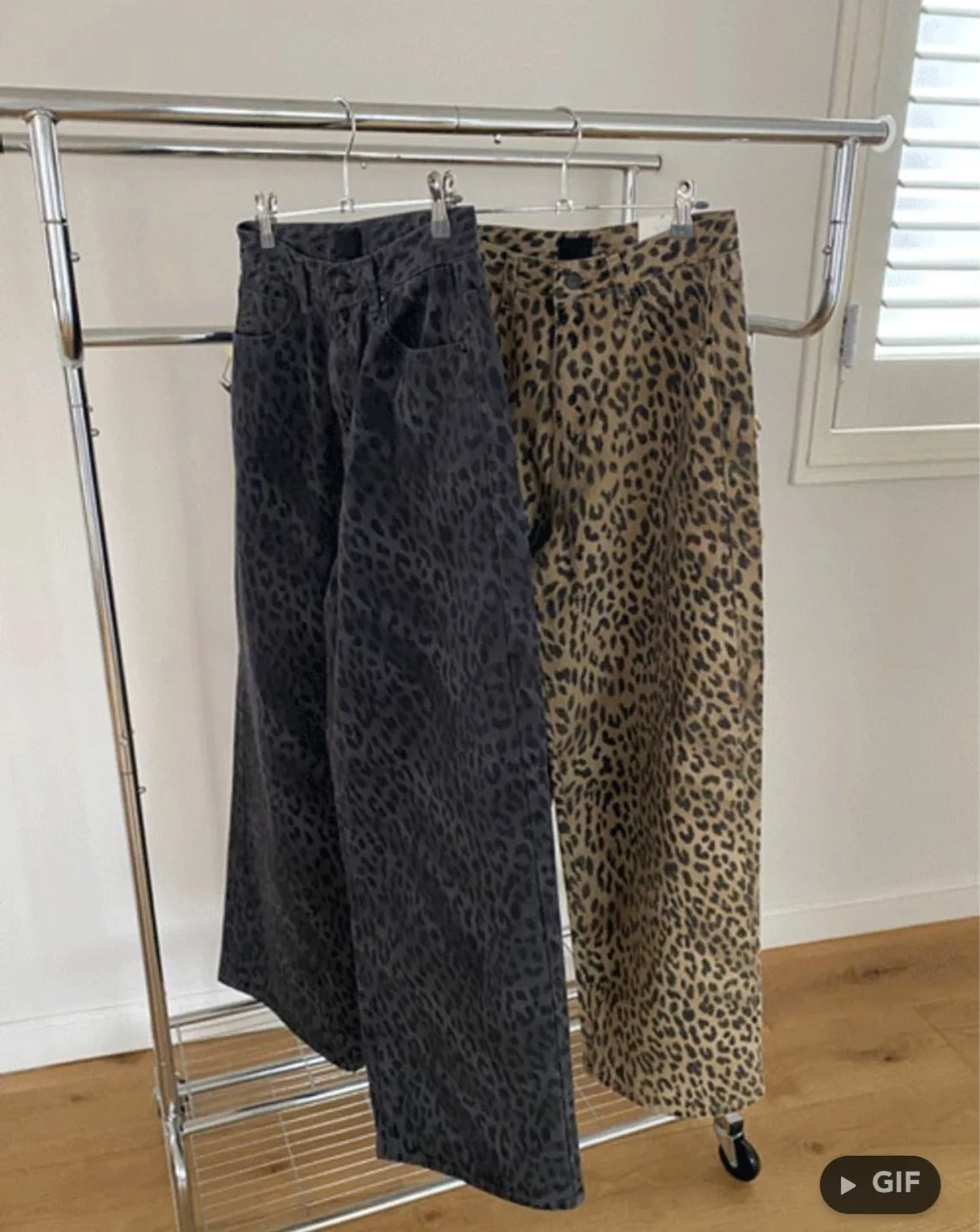 레오파드 와이드 팬츠