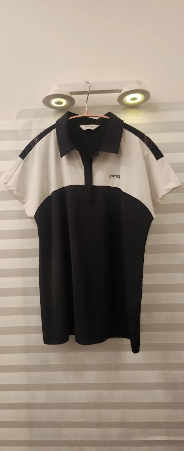 PING 블랙 배색 반팔 티셔츠 90