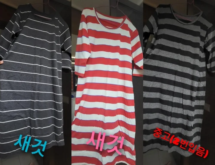 단가라 7부 롱원피스 3종(새것2벌.중고1벌)모두가격
