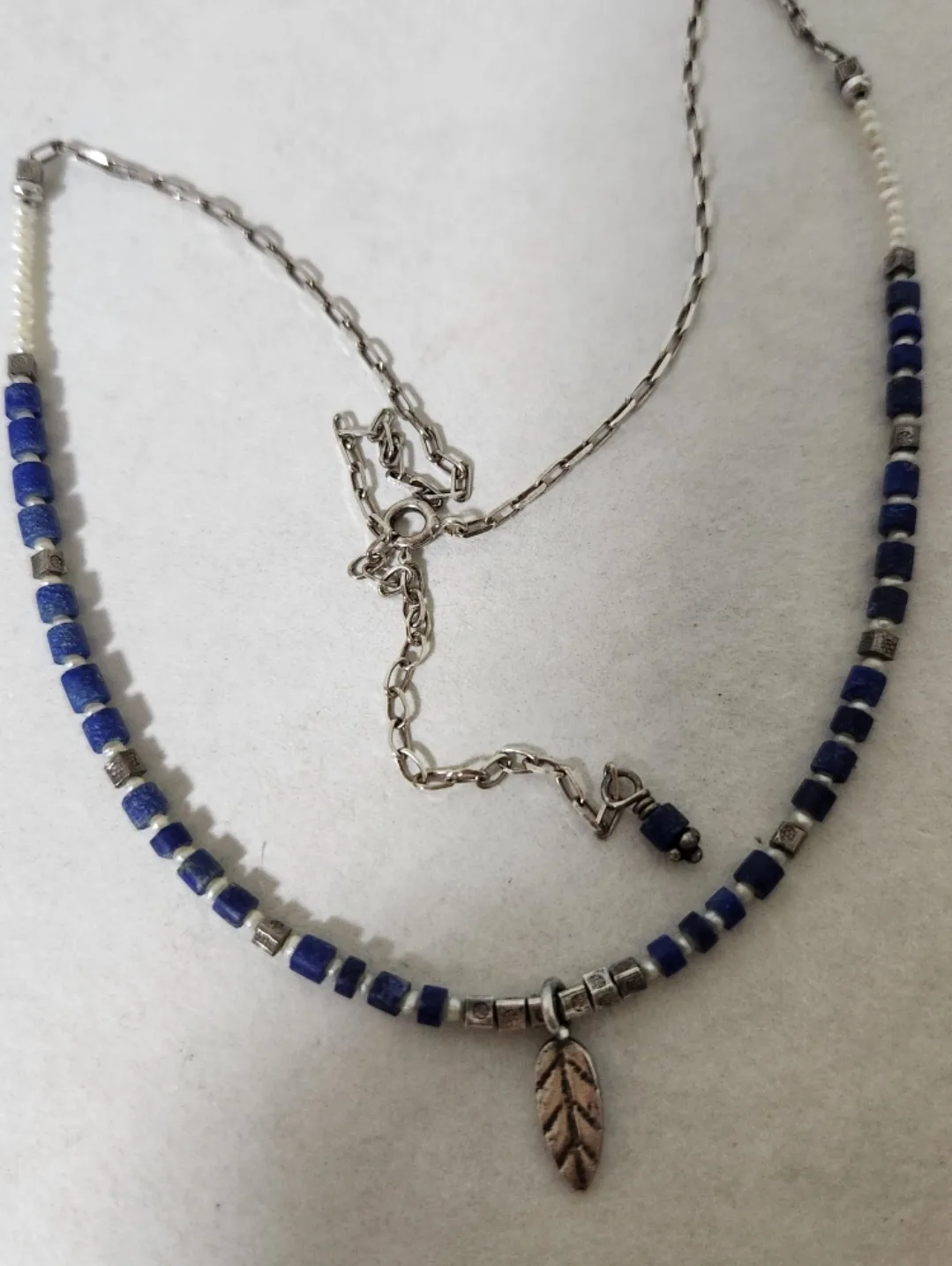 무광 라피스라줄리 천연진주 은목걸이 silver