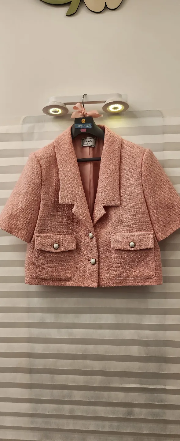 핑크 트위드 반팔 자켓