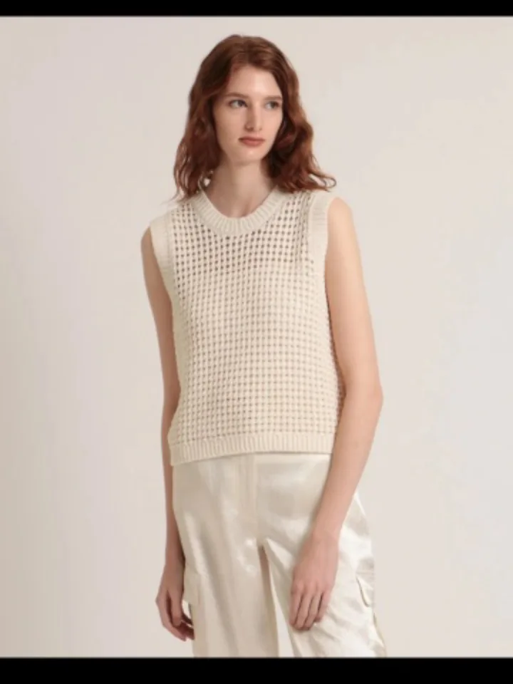 띠어리 여성 크로셰 슬리브리스 니트