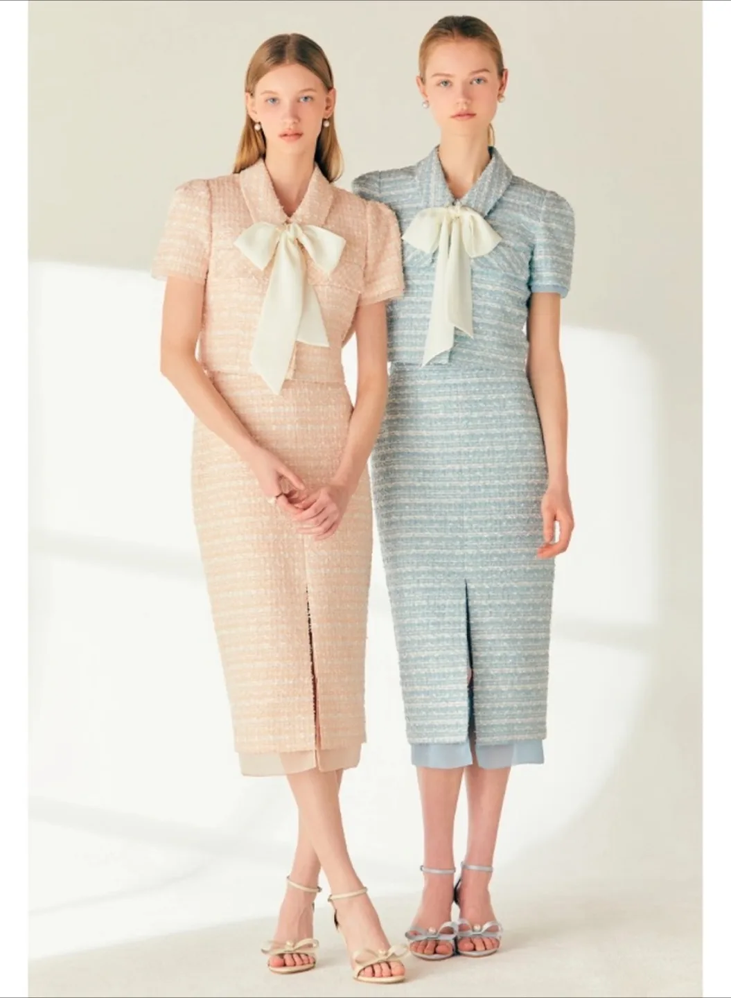 브라이드앤유 트위드 셋업 투피스 - 스카이블루 컬러 (여름 하객룩, 간절기 하객룩, 혼주복, 2부드레스)
