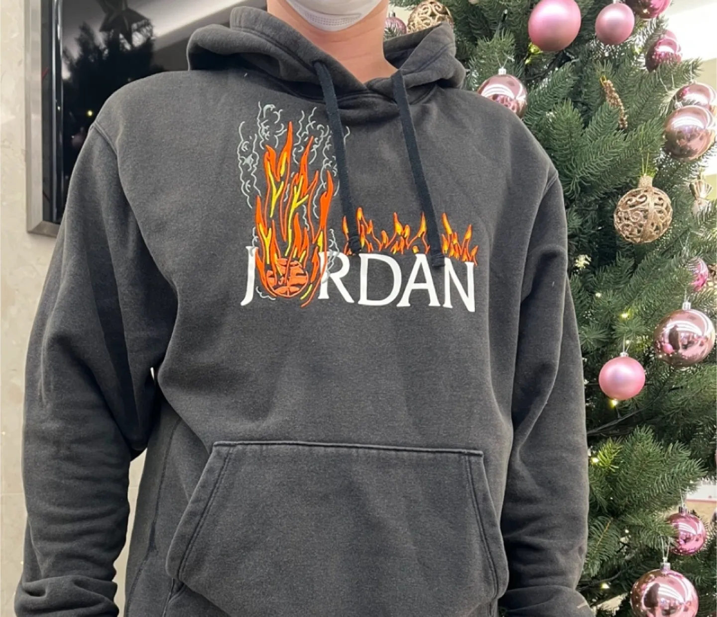 조던x트래비스 스캇 플리스 후드 L