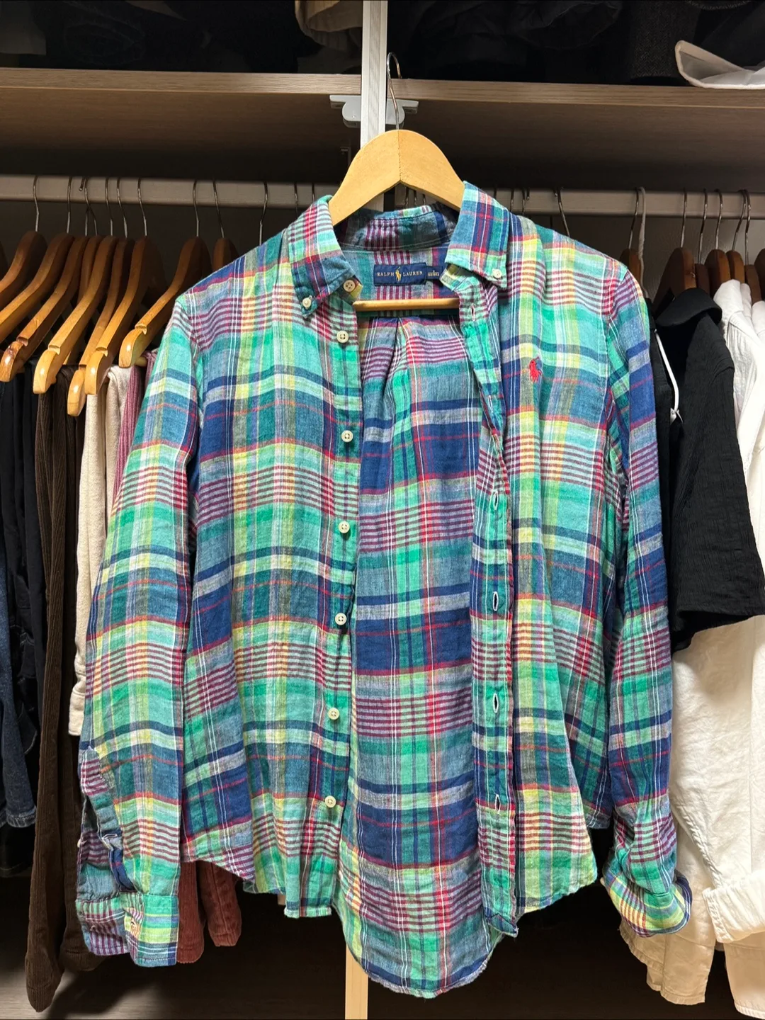 랄프로렌 린넨 체크 셔츠 S