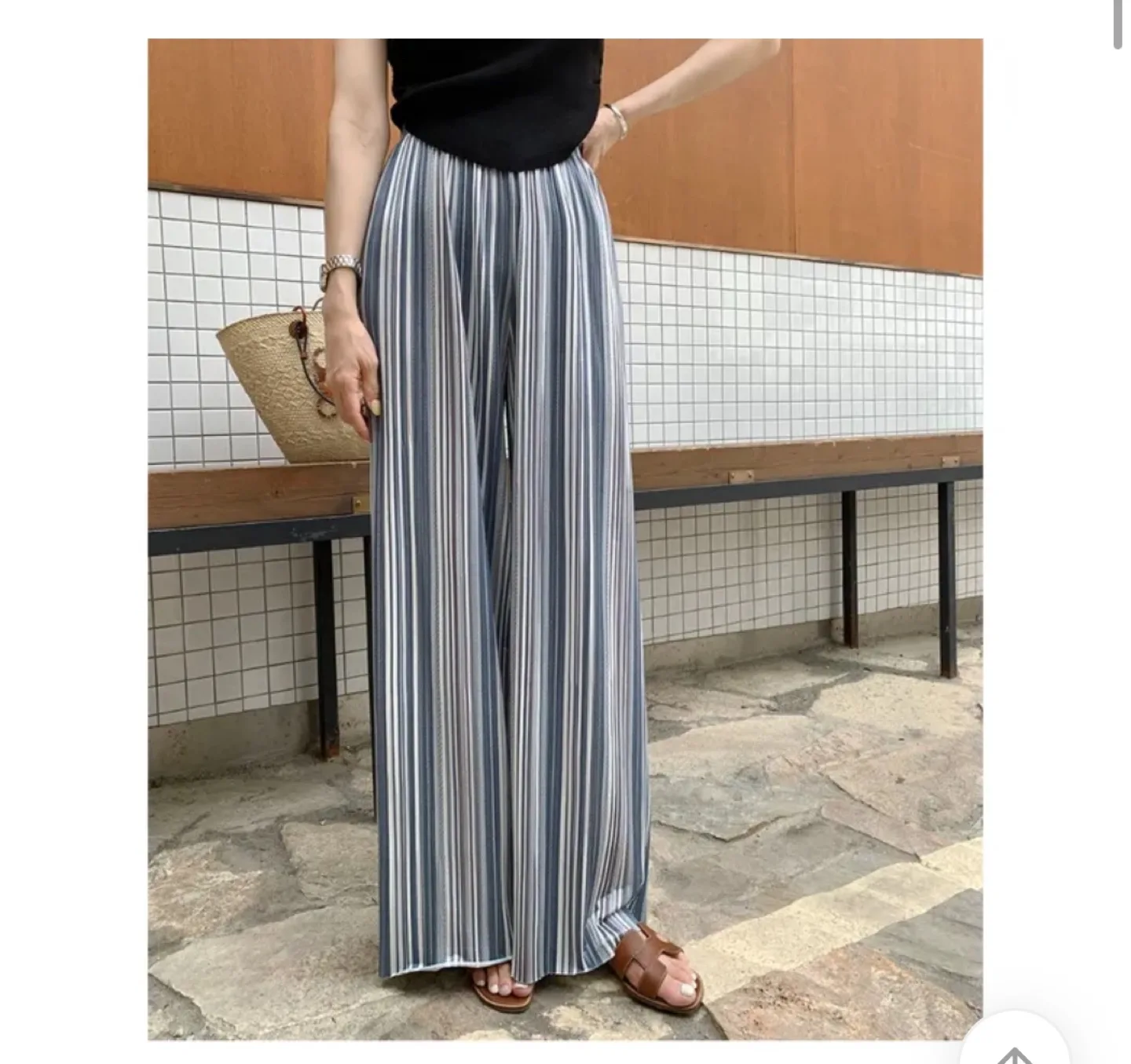 줄무늬 플리츠 와이드 팬츠 새상품 마지막내림